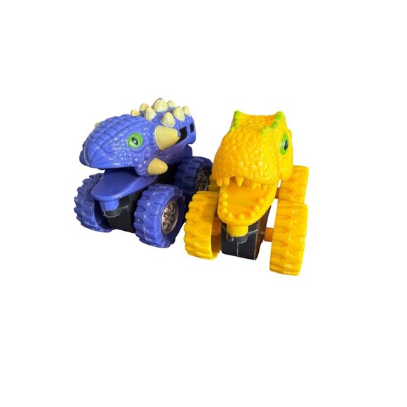 Spark Create Imagine 2 Dino Monster Trucks Yellow Purple Mouths Move Toys Cars - Picture 1 of 6